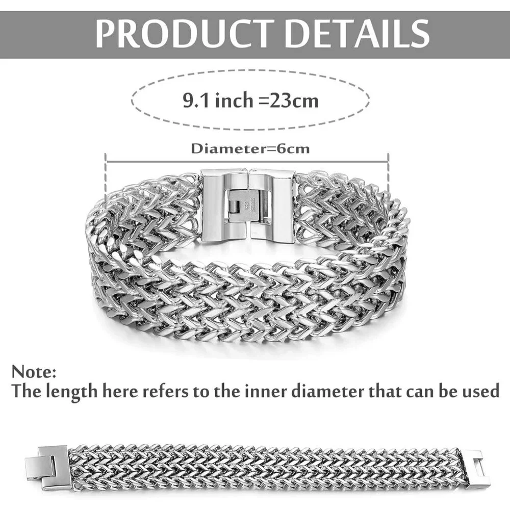 Men Silver Stainless Steel 19MM Cuban Curb Link Chain Rock Wristband Bracelets